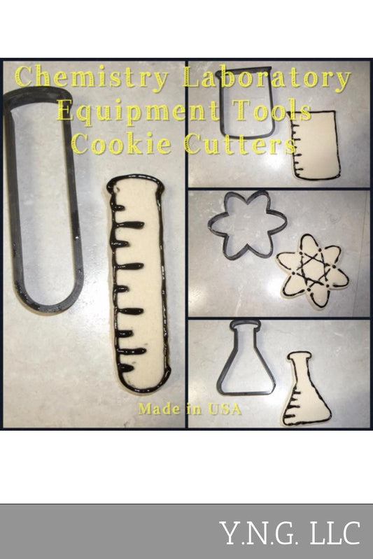 Chemistry Lab Equipment Set of 4 Beaker Flask Vial Atom Cookie Cutter USA PR721